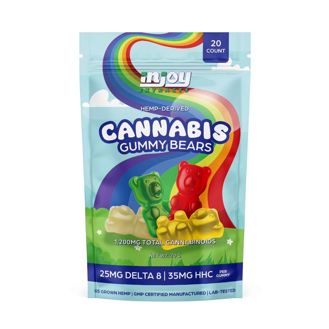 wholesale gummy bears with each gummy bear containing 25mg of delta 8 and 35mg of HHC with 20 gummies per bag