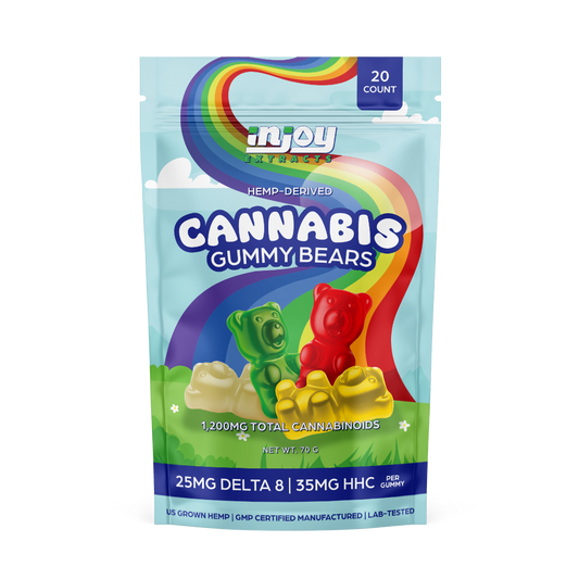 wholesale gummy bears with each gummy bear containing 25mg of delta 8 and 35mg of HHC with 20 gummies per bag