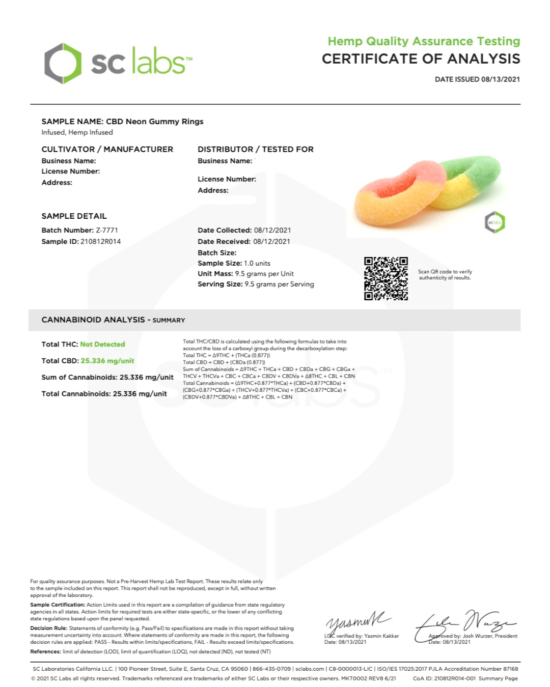 30mg CBD Gummies - Neon Ring - COA
