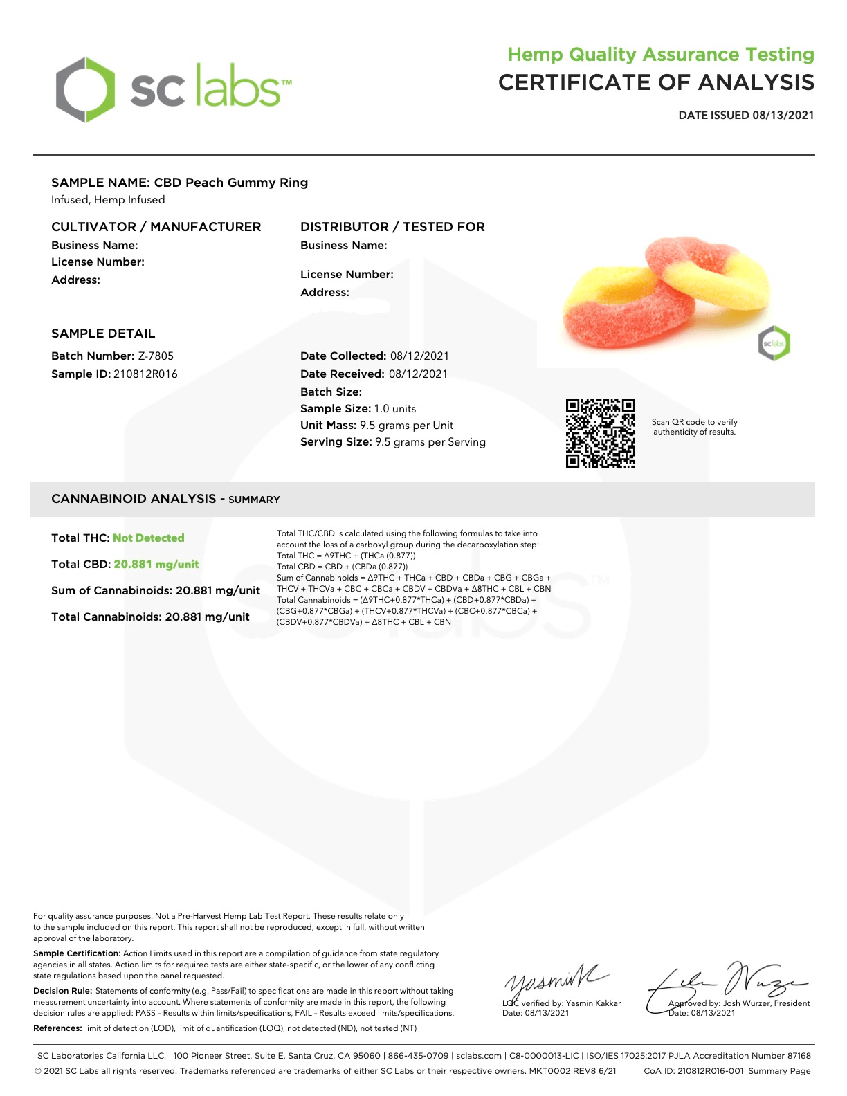 30mg CBD Gummies - Peach Rings - COA