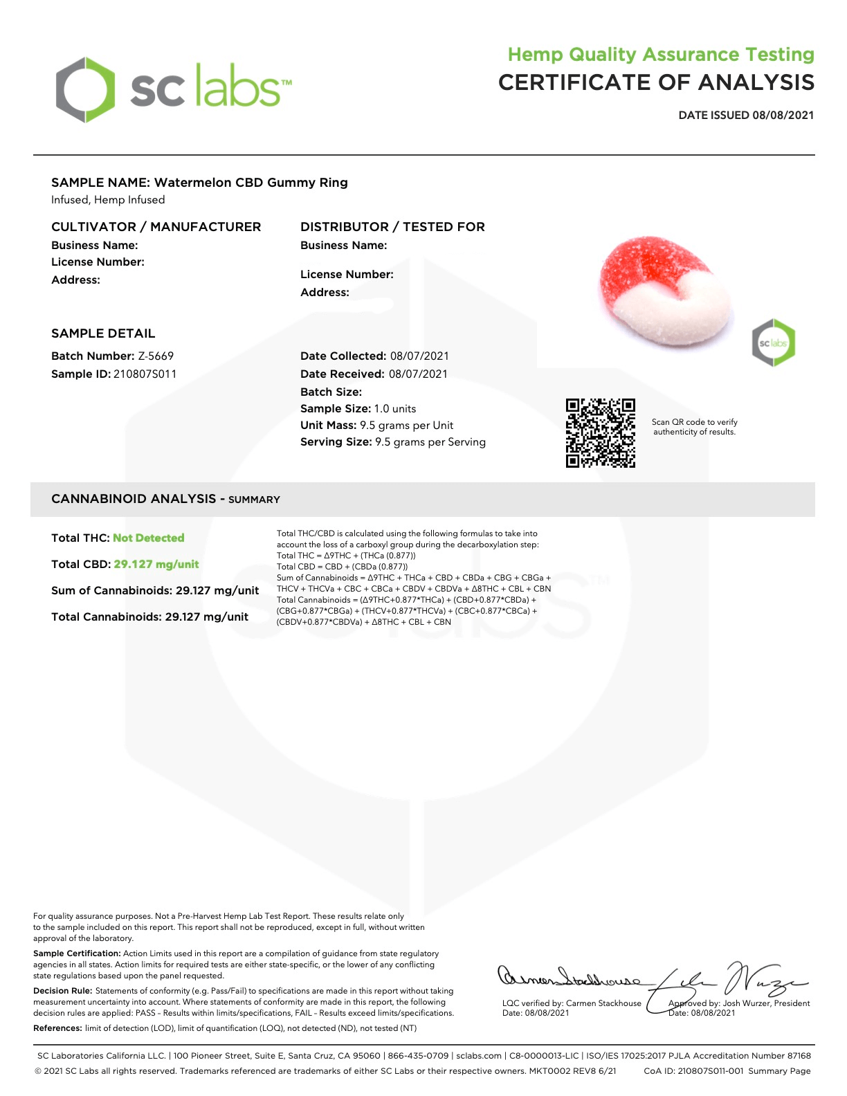 30mg CBD gummies - Watermelon Rings - COA