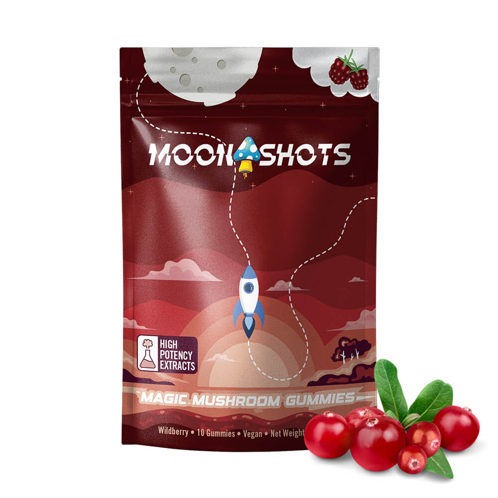 Moonshots Wildberry-flavored wholesale mushroom gummies packaging. 
