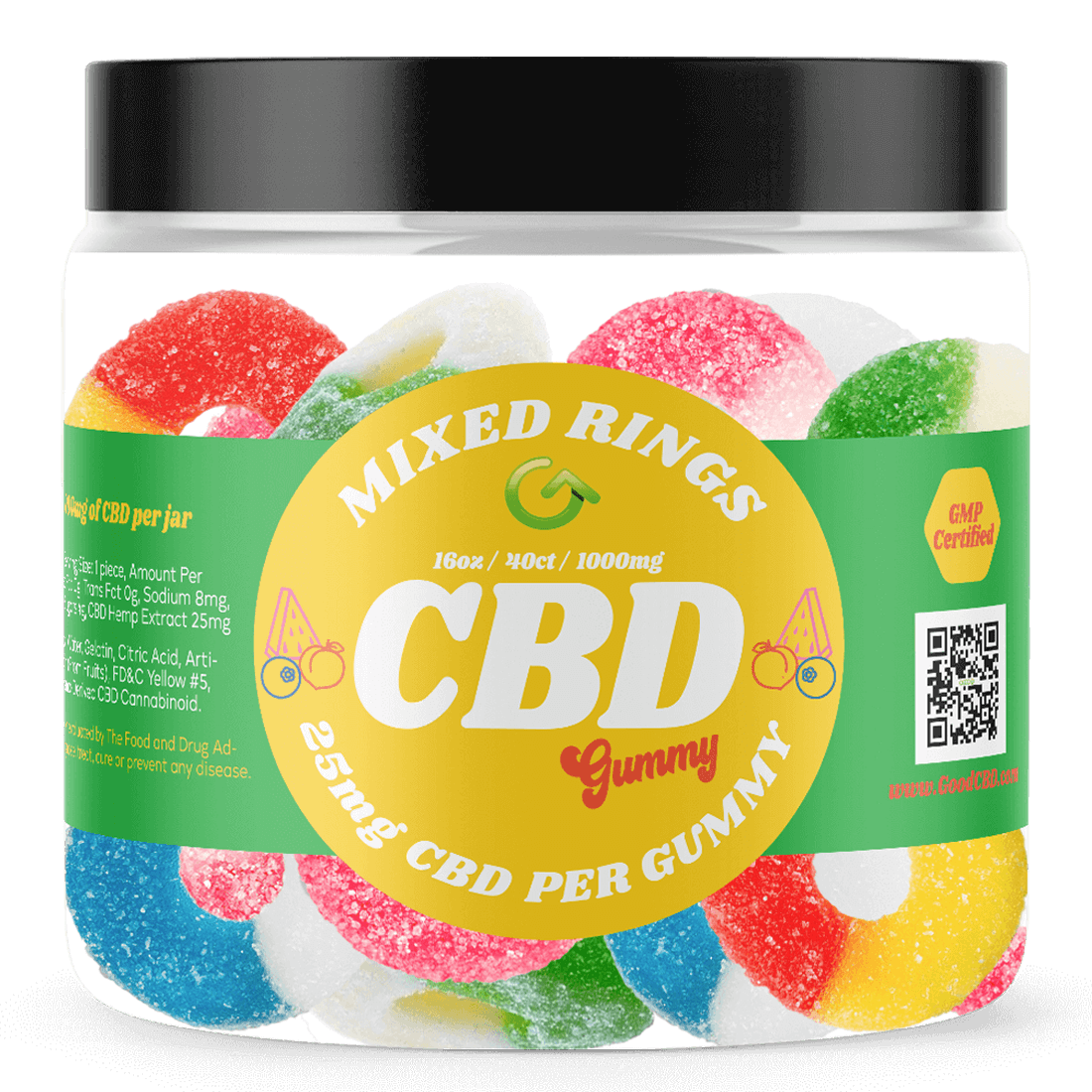 25mg CBD gummy rings, mixed fruits flavor - Good CBD