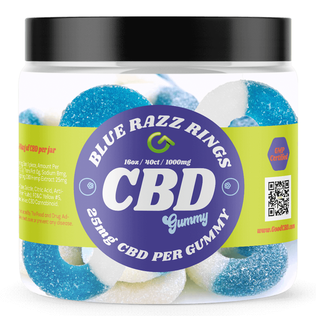 CBD gummy rings, blue razz