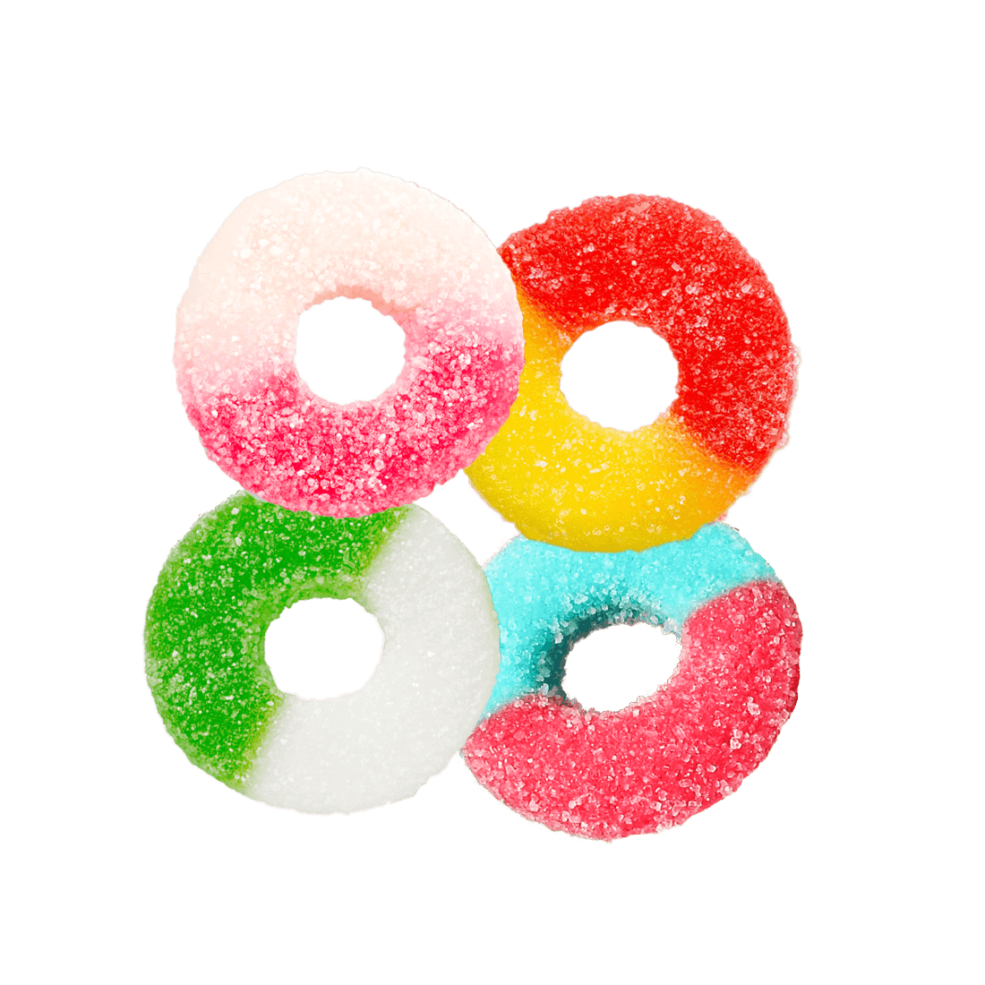 wholesale space gummy rings come in 4 flavors, watermelon, peach, apple, and neon