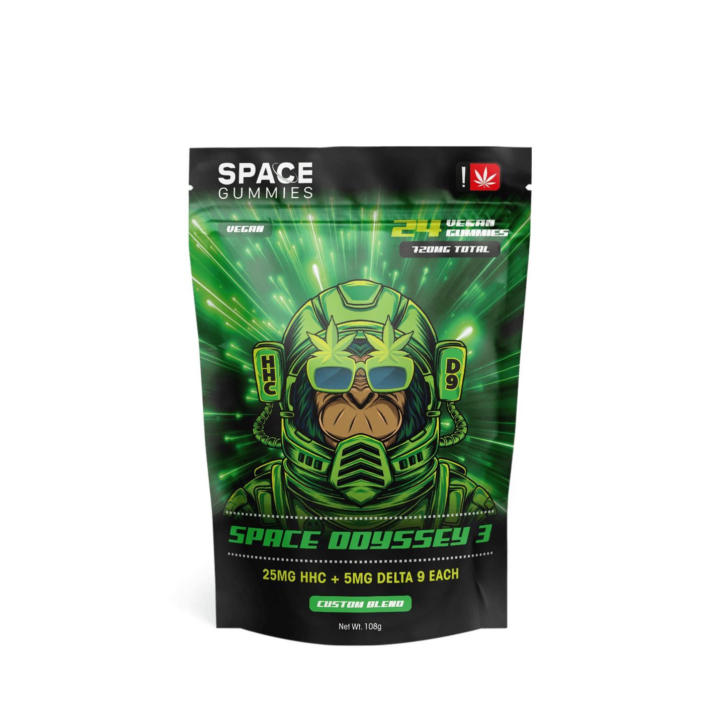 These wholesale vegan space gummies come with 25mg HHC and 5mg Delta 9 THC